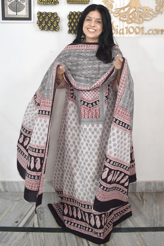 Bagh Hand Block Printed unstitched 3 pc Cotton suit fabric with block print from MP