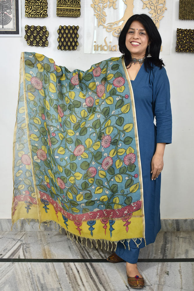 Beautiful Kota Cotton Hand Painted Kalamkari Dupatta