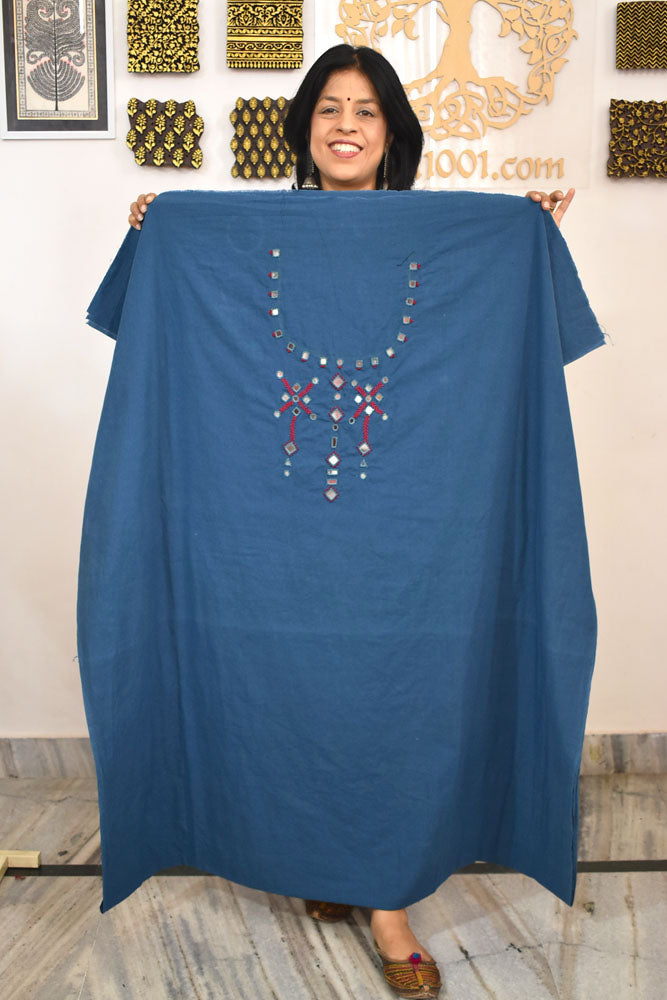 5 mtr cotton fabric with Mirror and Ahir work embroidery on the neck