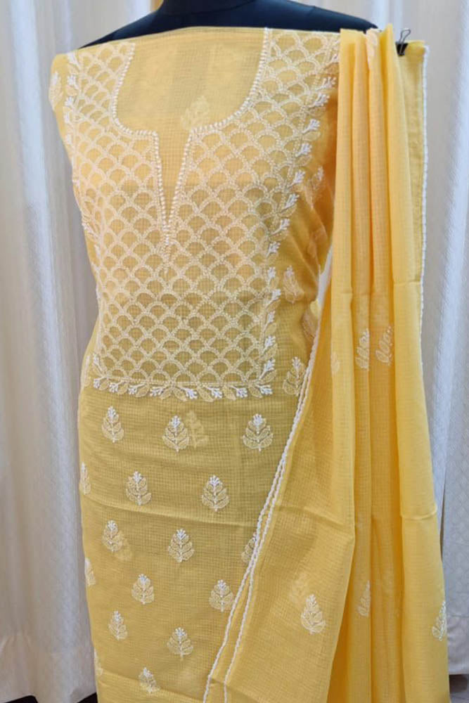 Elegant Kota Doria Kurta & Dupatta Set with Lucknowi Hand Chikankari embroidery