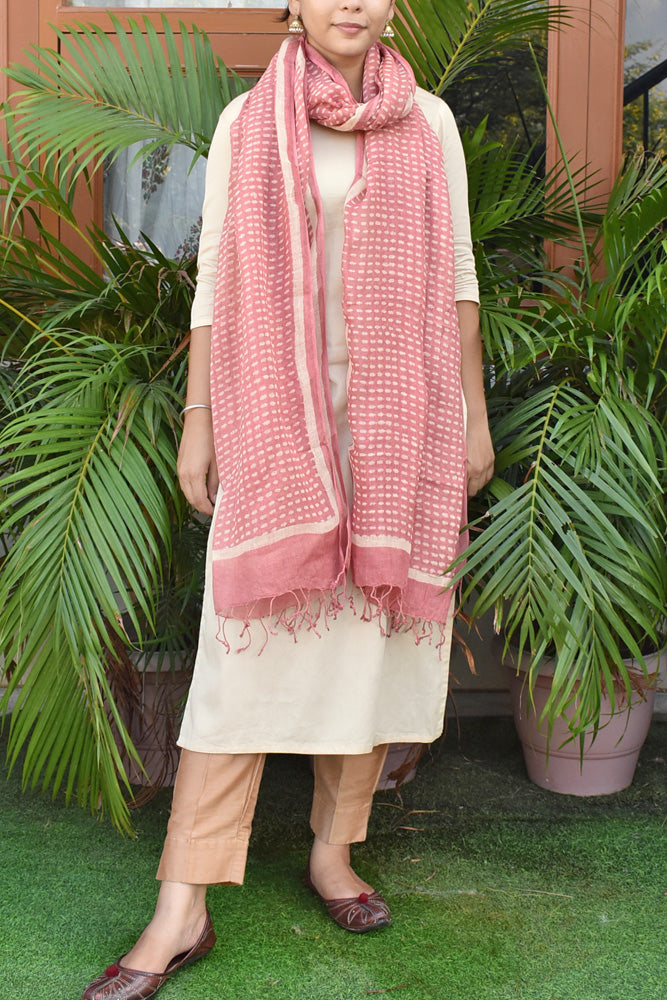 Elegant Hand Block Printed Pure Linen dupatta