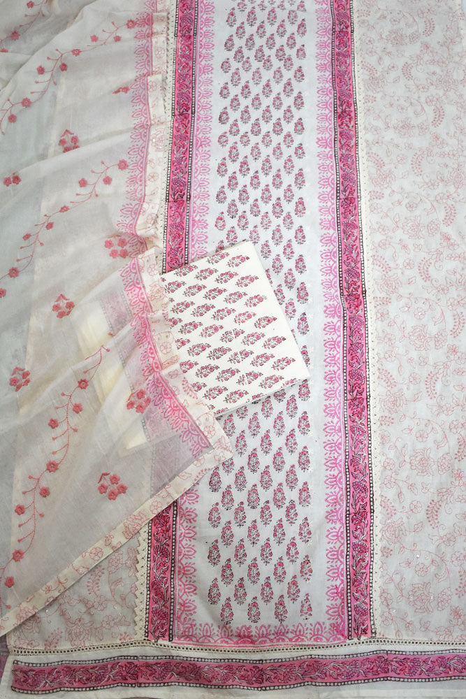 Beautiful Handwoven Cotton suit with Hand block printed Cotton Dupatta