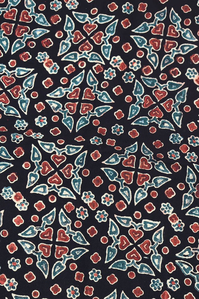 Ajrakh Hand Block Printed Cotton Fabric - 2.5 mtrs