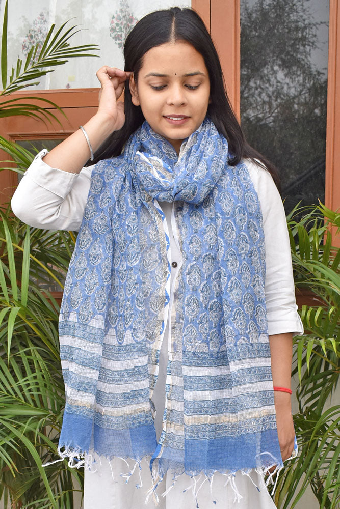 Hand Block Printed Kota Cotton Dupatta