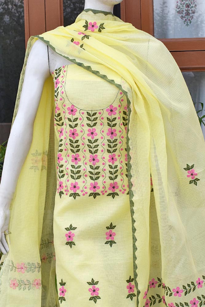 Elegant Kota Unstitched Kurta & Dupatta set with Hand done Phool patti work