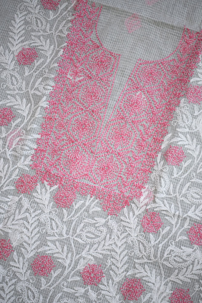Designer Hand Embroidered Chikankari Tepchi work Kota Doria fabric