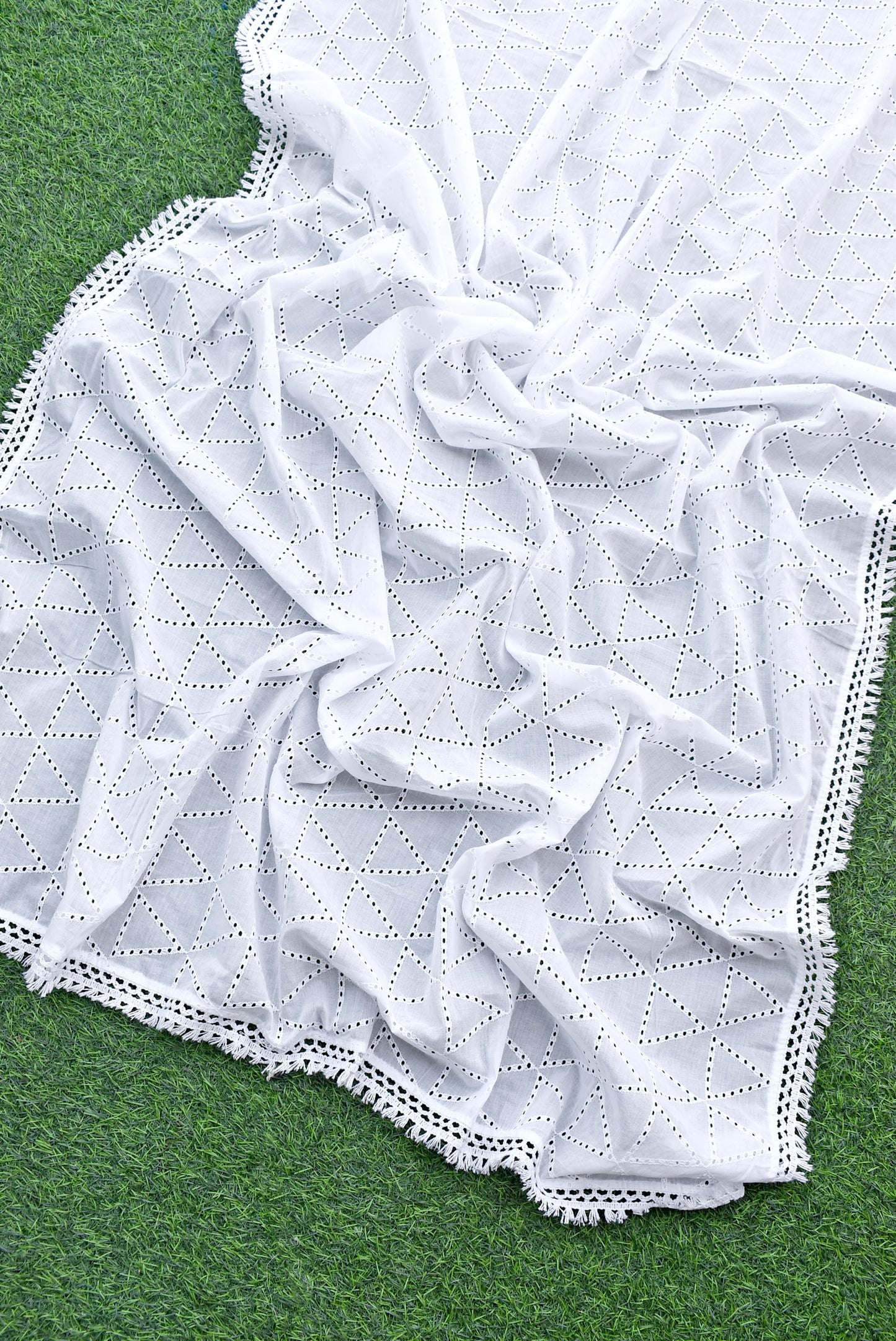 Beautiful Embroidered Cotton Dupatta - Milky white - Dyeable