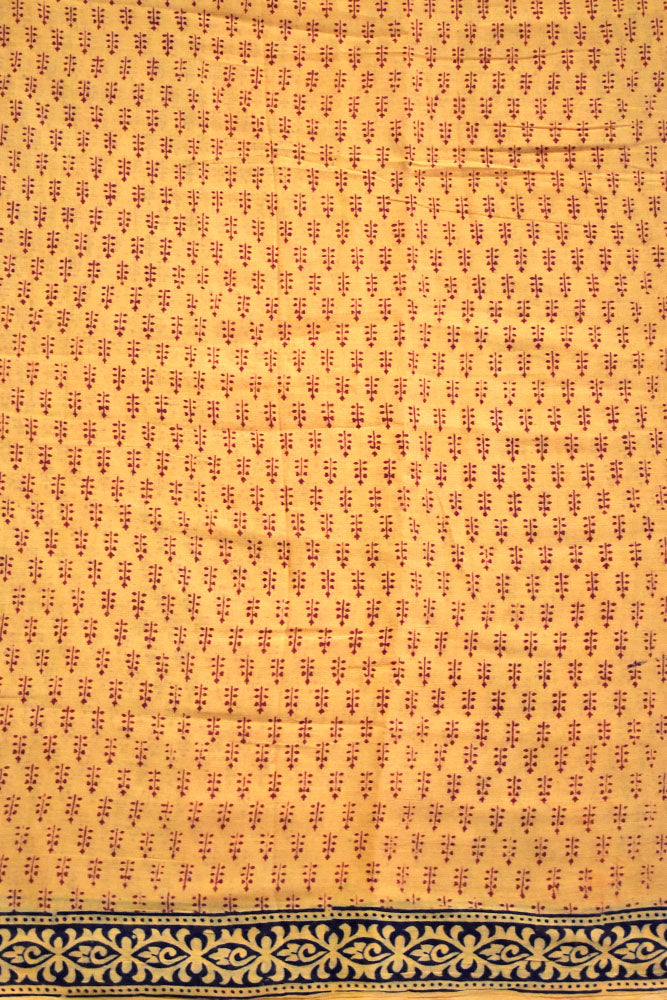 Bagh Hand Block Printed unstitched 3 pc Cotton suit fabric with Kutch Mirror Work