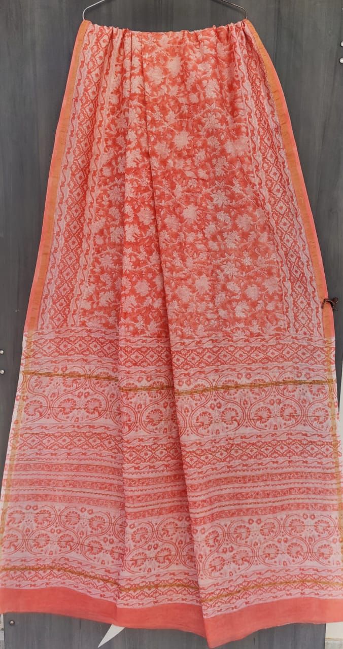Beautiful Hand Block Printed Chanderi Silk Cotton Saree