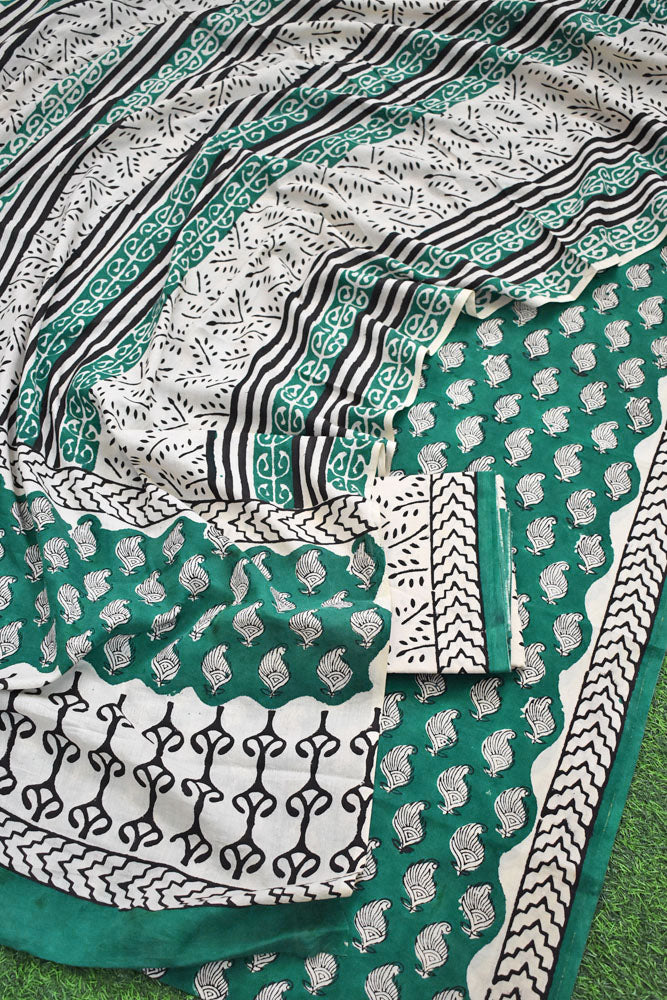 Elegant Bagru Block Printed unstitched suit fabric with Cotton dupatta