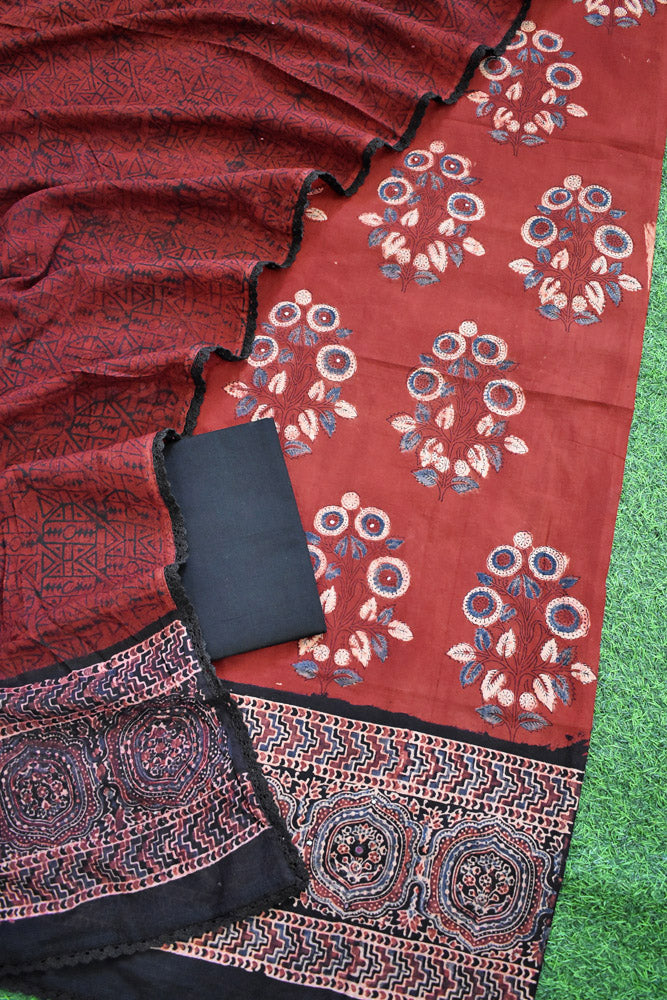 Elegant Hand Block print cotton suit with Cotton dupatta