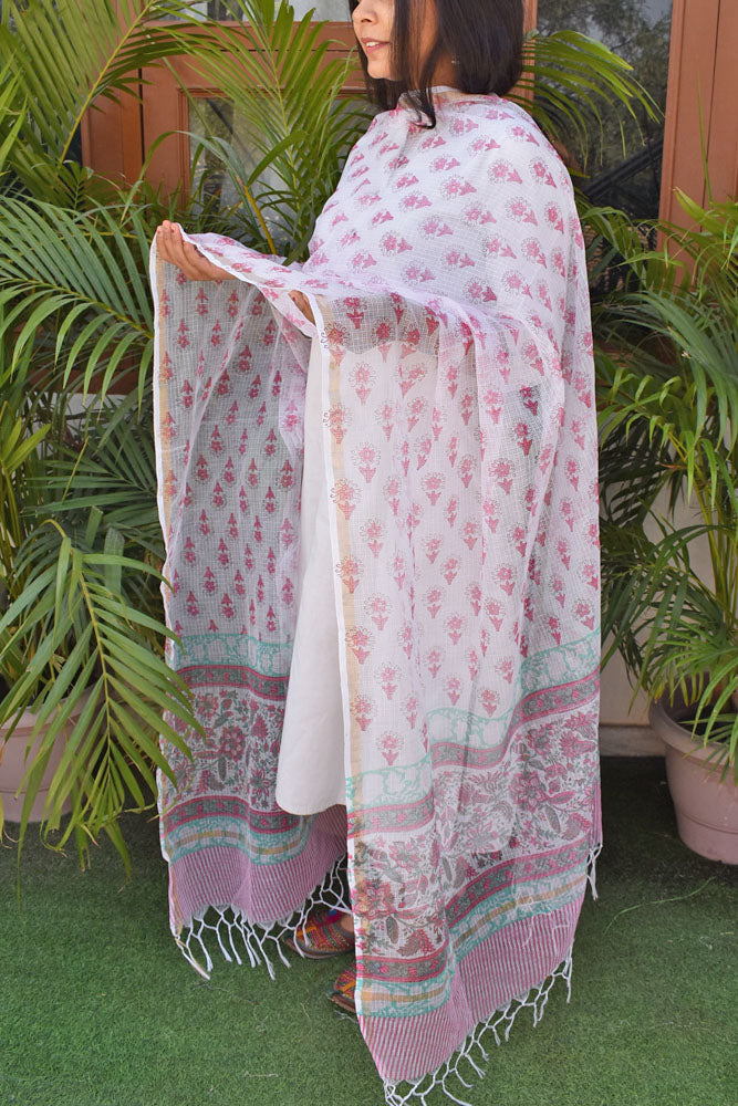 Hand Block Printed Kota Cotton Dupatta