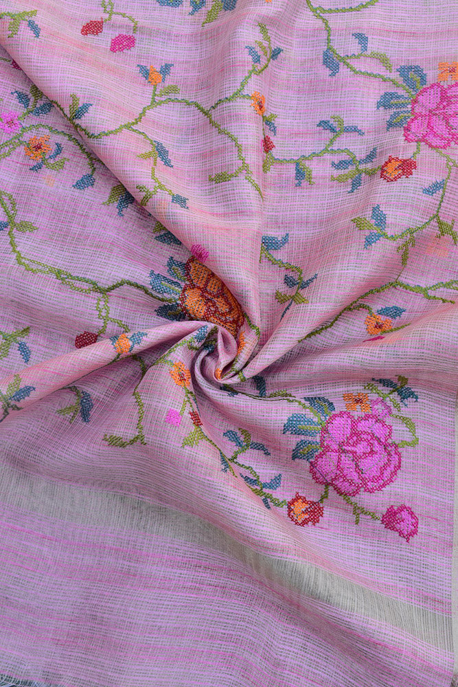 Elegant Kota Tissue dupatta with All over Cross Stitch Embroidery - pink