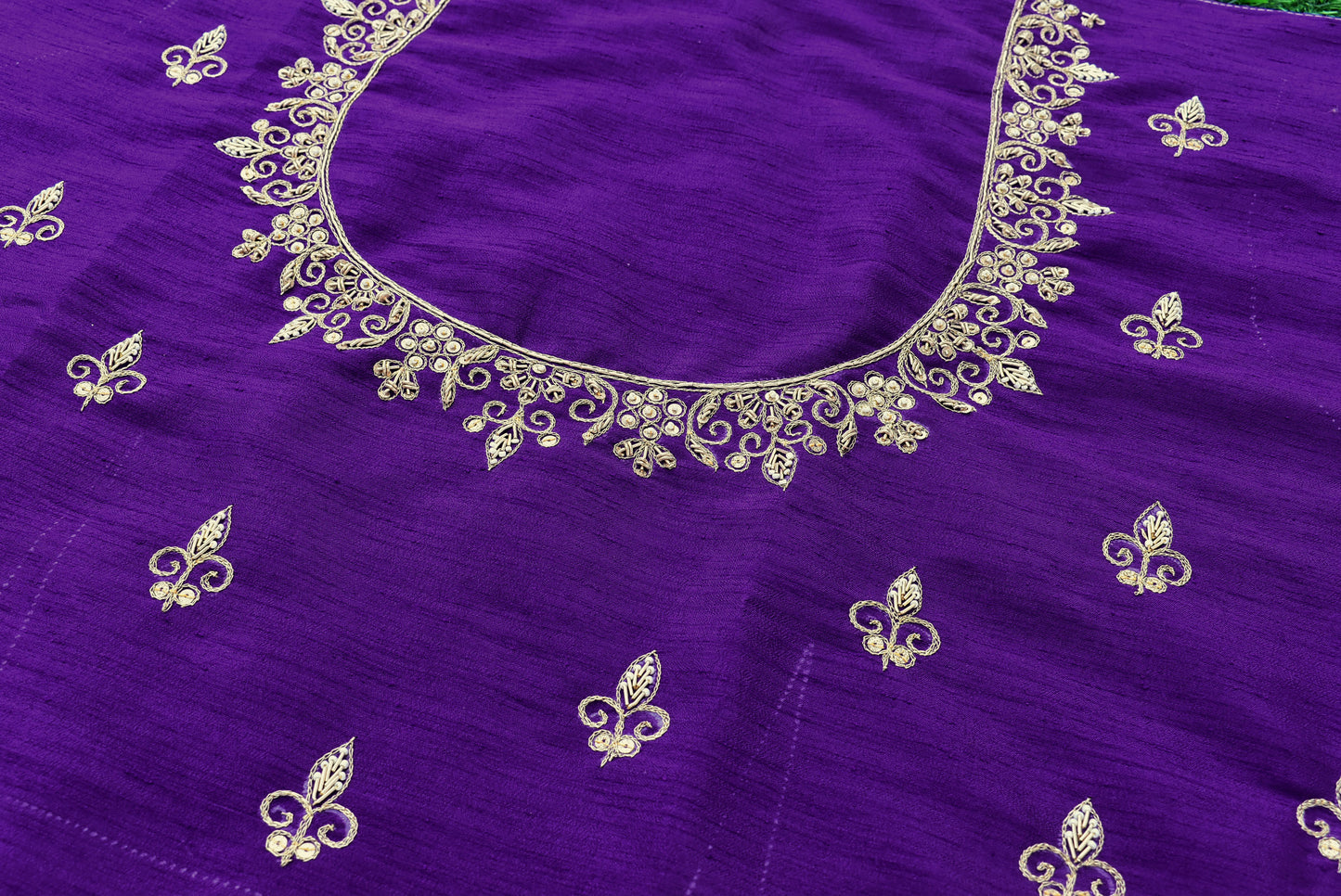 Intricate & Detailed Hand Zardozi, DaBka, Aari , Pearl & Sequin work Blouse Fabric on Art Silk Fabric