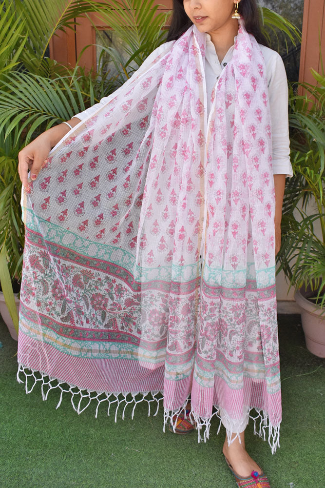 Hand Block Printed Kota Cotton Dupatta