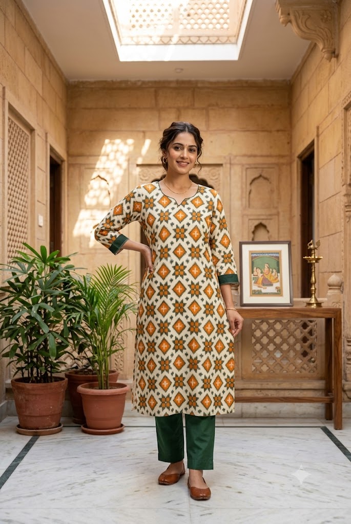 Designer Handwoven Ikkat pure cotton Kurta - Size 40 to 44 ( all sizes)
