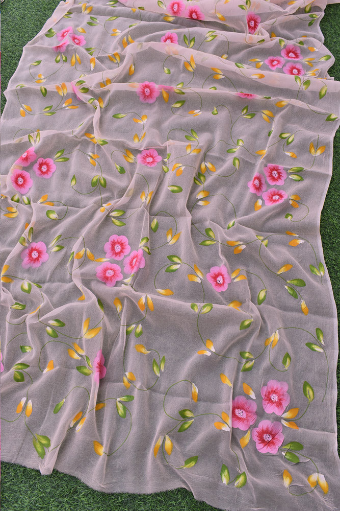 Prakriti : Beautiful Chiffon Saree with Hand Painted Floral Motifs