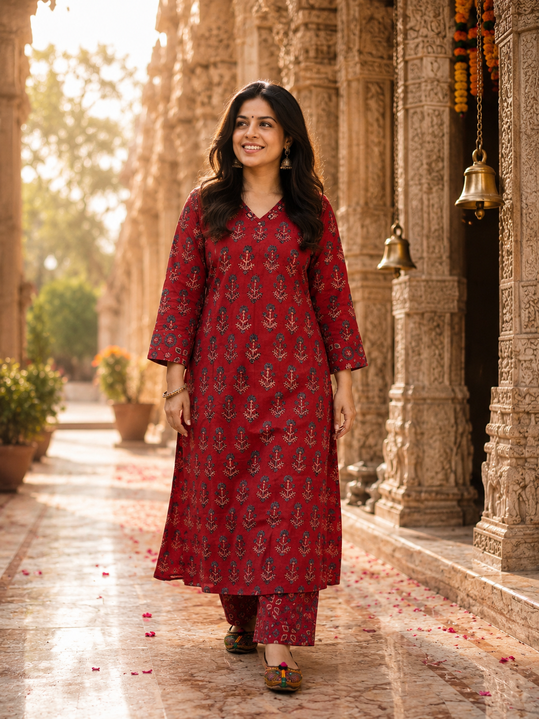 Designer Ajrakh cotton Kurta & Pant With Mirror Work - Size 38 to 46 ( all sizes)