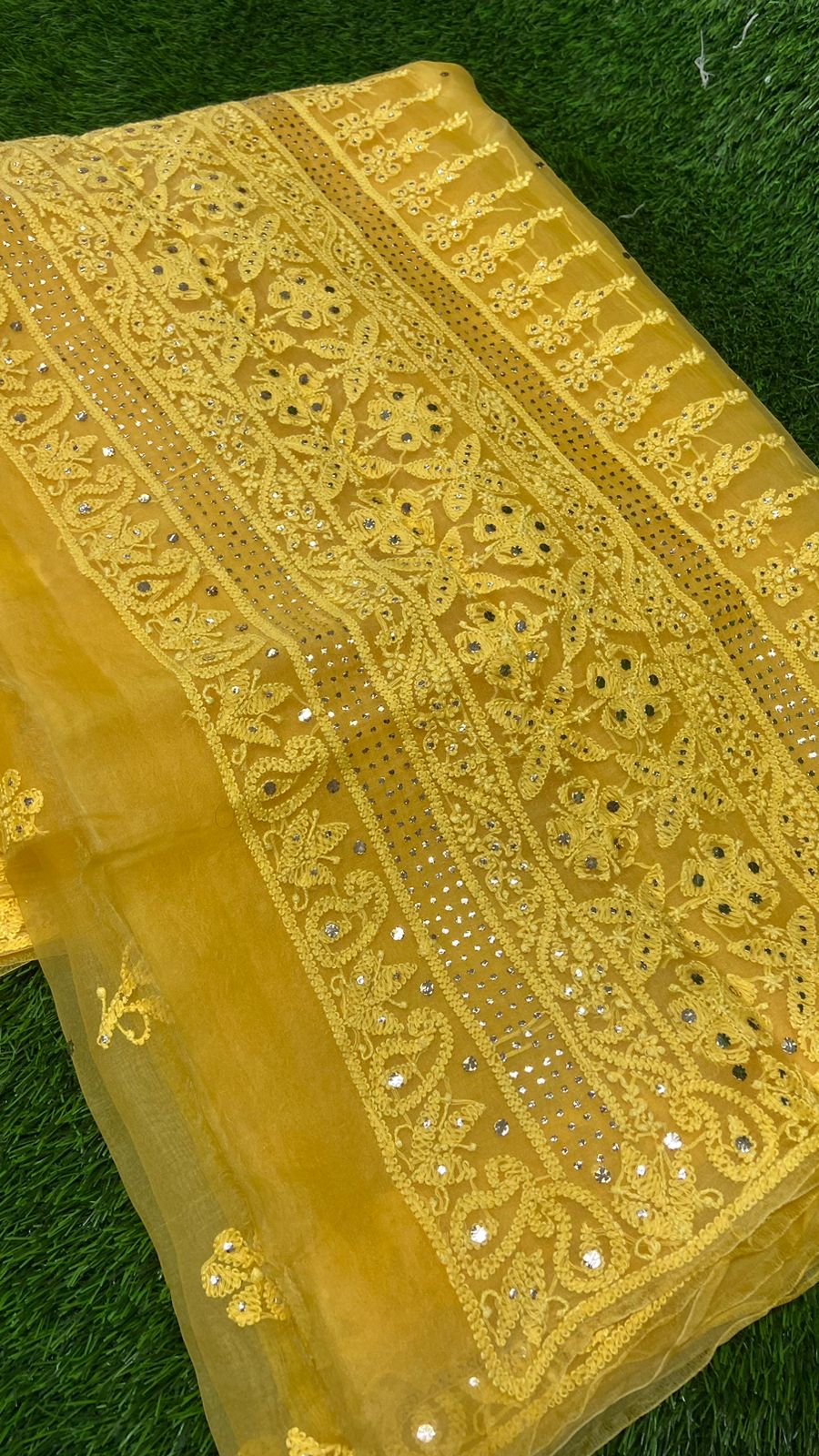 Lucknowi Chikan & Muqaish work Soft pure Organza silk Saree with blouse