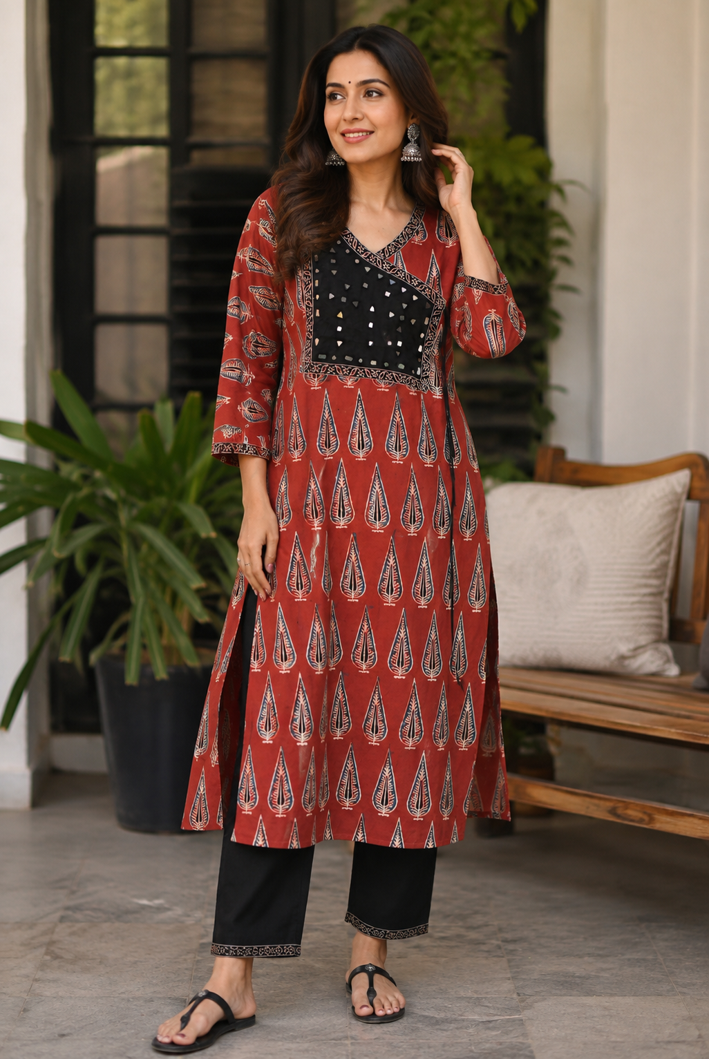 Designer Hand Block Printed cotton Kurta With Mirror Work - Size 40 to 48 ( all sizes)