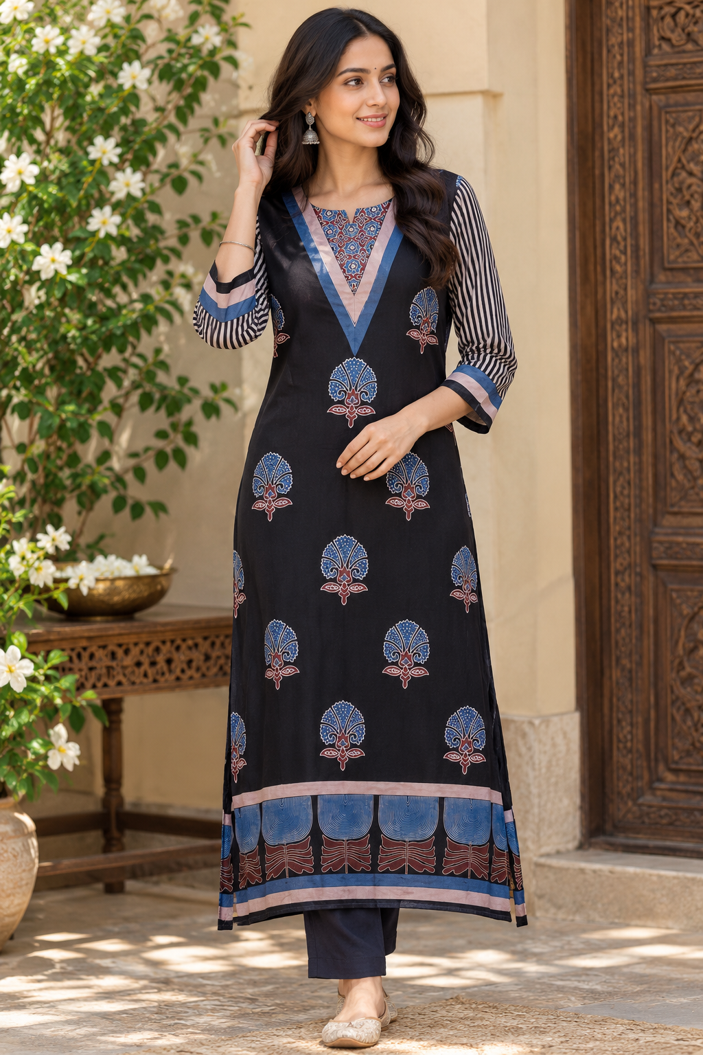 Designer Ajrakh Hand Block Printed cotton Kurta - Size 38 to 46 ( all sizes)
