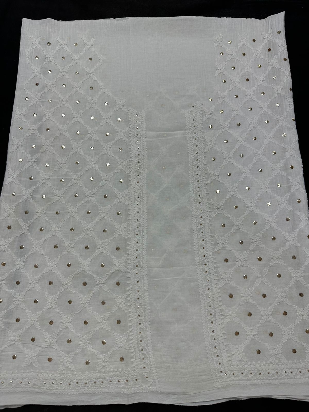 Mul Cotton Blouse fabric with Heavy Jaal Hand Chikankari & Muqaish work - Dyeable