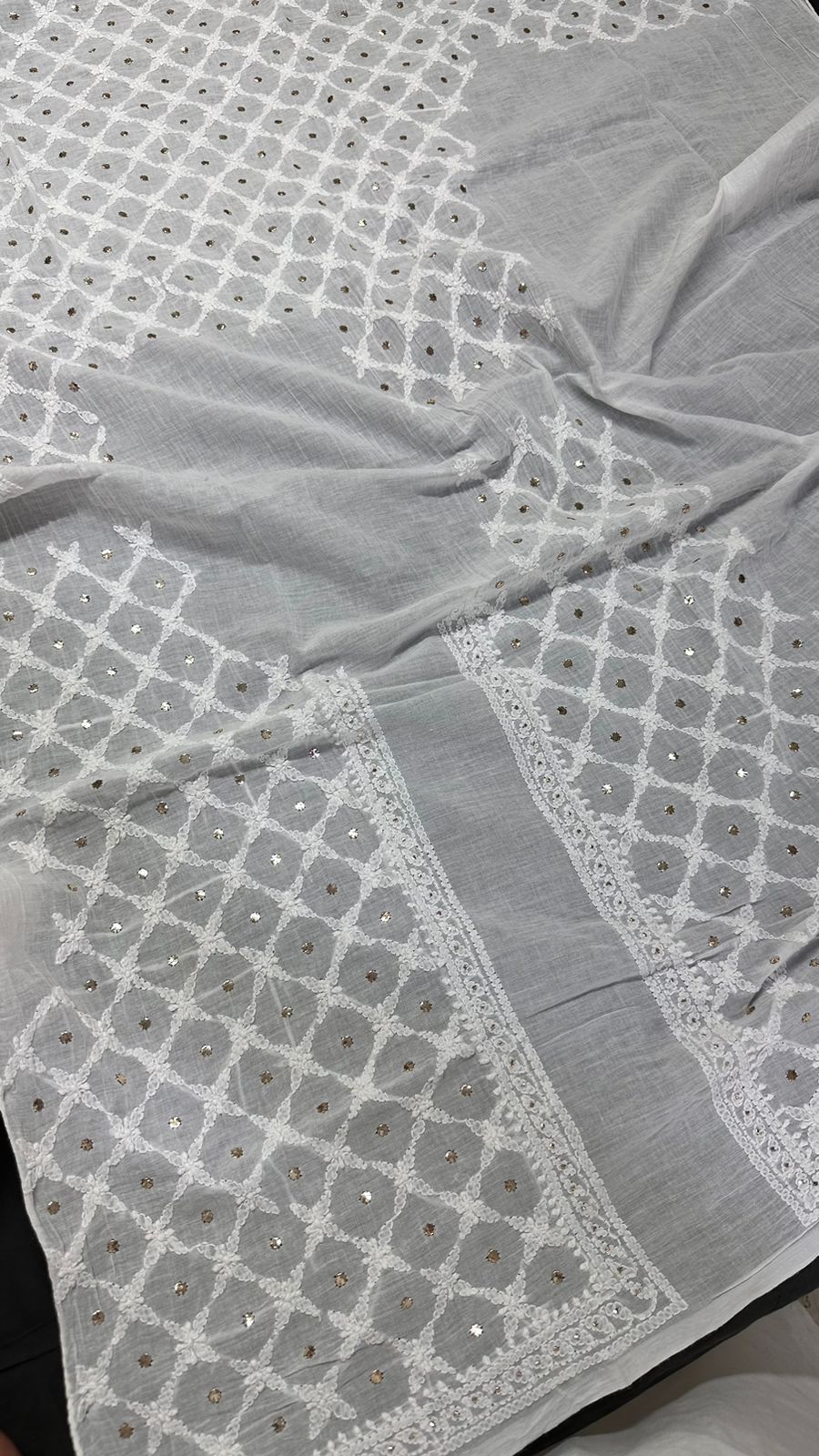 Mul Cotton Blouse fabric with Heavy Jaal Hand Chikankari & Muqaish work - Dyeable