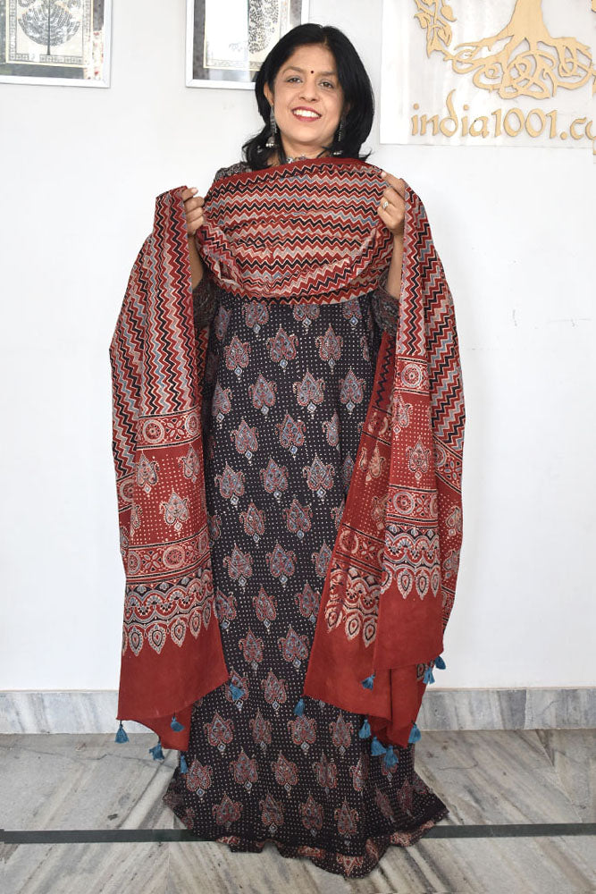 Elegant Hand Block Printed Ajrakh Cotton Unstitched suit fabric