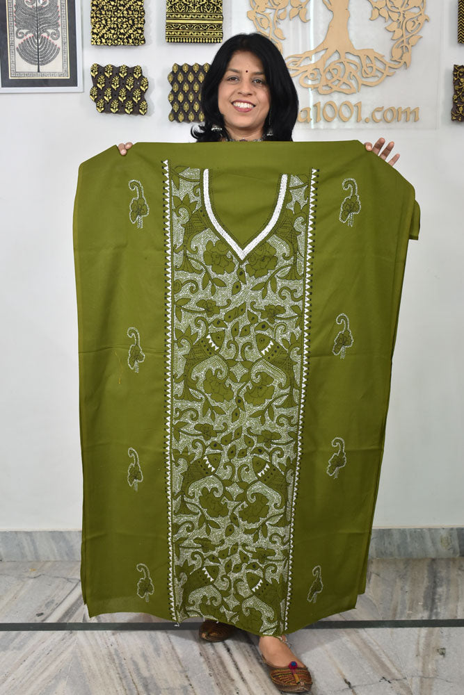 Hand Embroidered Kantha work cotton fabric - (Length 2.8 mtrs )