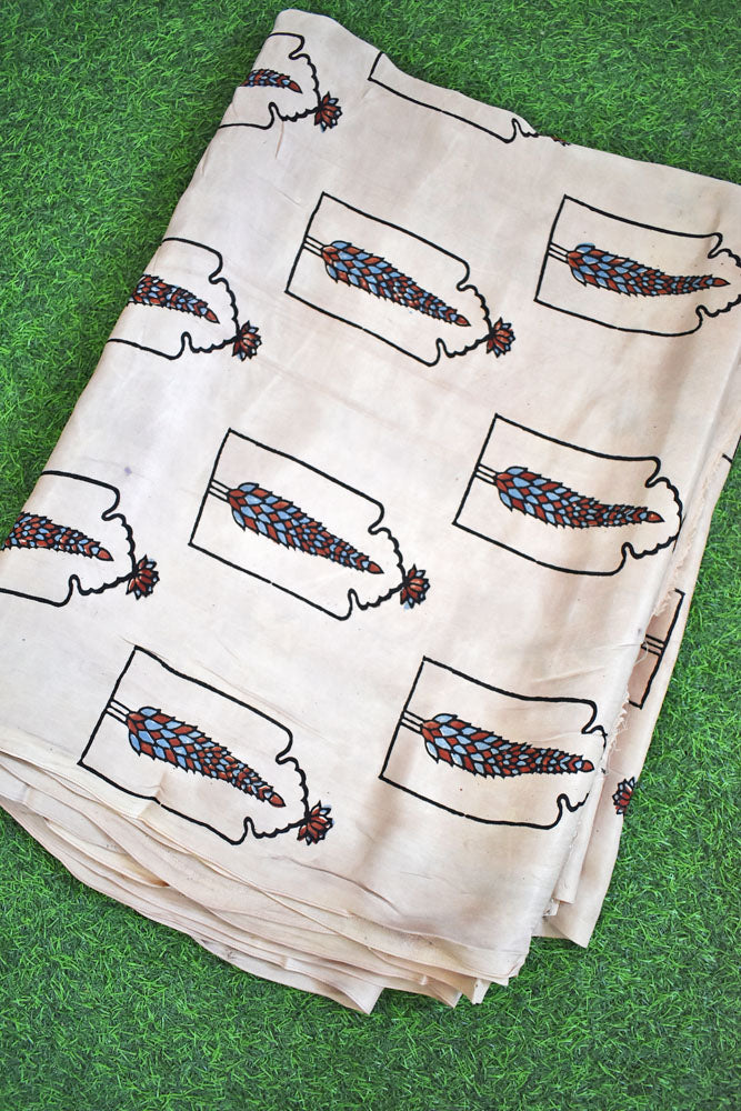 Beautiful Modal Silk Ajrakh Hand Block Print Fabric - 2.5 mtrs cut