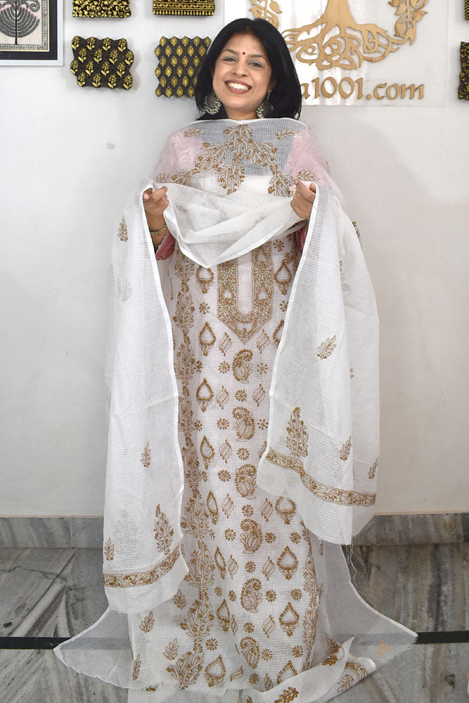Elegant Kota Doria Kurta & Dupatta Set with Lucknowi Hand Chikankari embroidery NO - 2