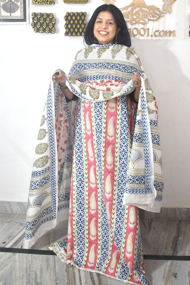 Bagh Hand Block Printed unstitched 3 pc Cotton suit fabric with block print from MP
