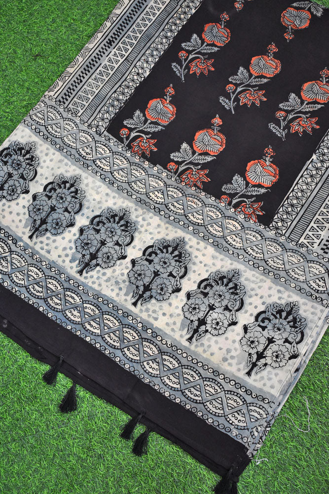 Beautiful Hand Block Printed vanaspati Ajrakh Modal Silk stole with Tassels