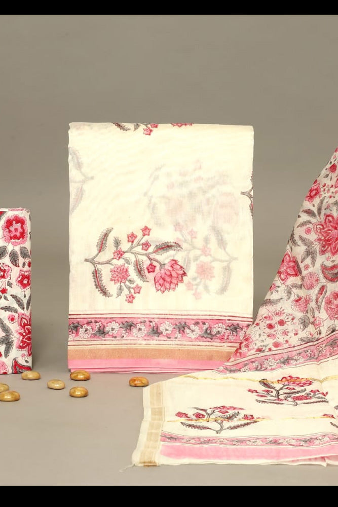 Beautiful Hand Block Printed Chanderi unstitched suit fabric