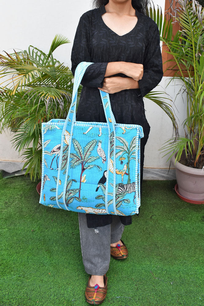 HANDCRAFTED SANGANERI QUILTED COTTON TOTE BAG