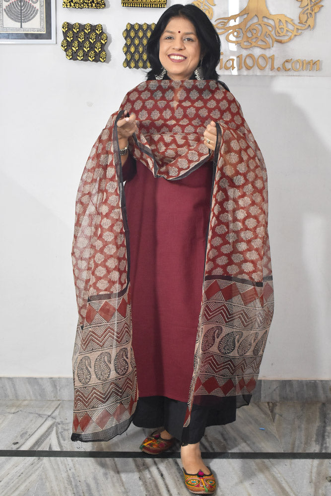 Hand Block Printed Kota Doria Cotton Dupatta