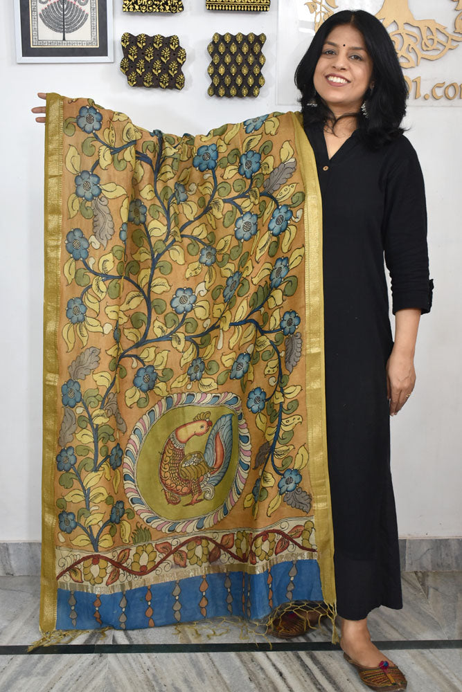 Beautiful Maheshwari Hand Painted Kalamkari Dupatta