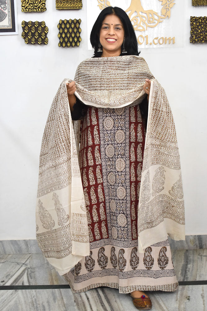 Bagh Hand Block Printed unstitched 3 pc Cotton suit fabric from MP