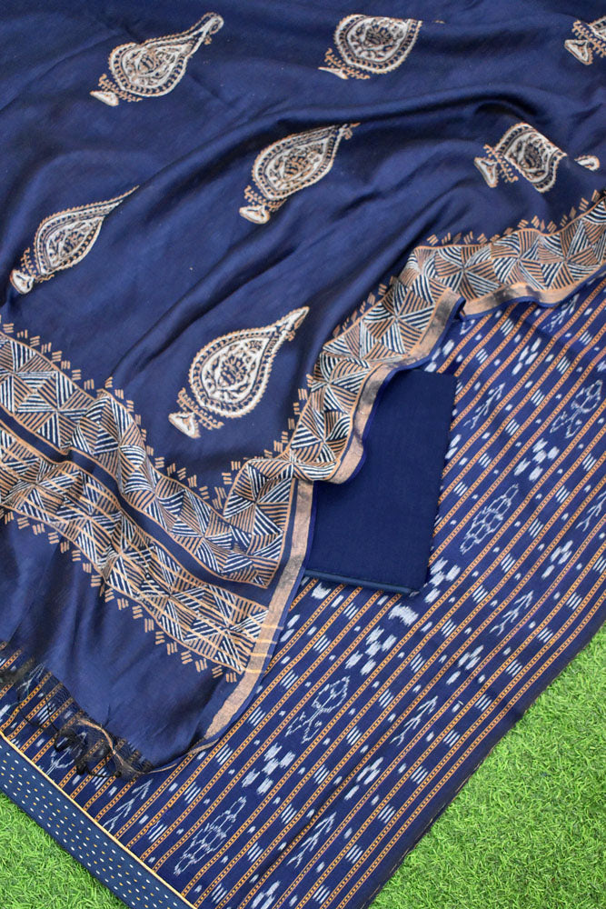 Handwoven Sambalpuri ikkat Cotton kurta with Chanderi Dupatta & Cotton Bottom - 3 pc set