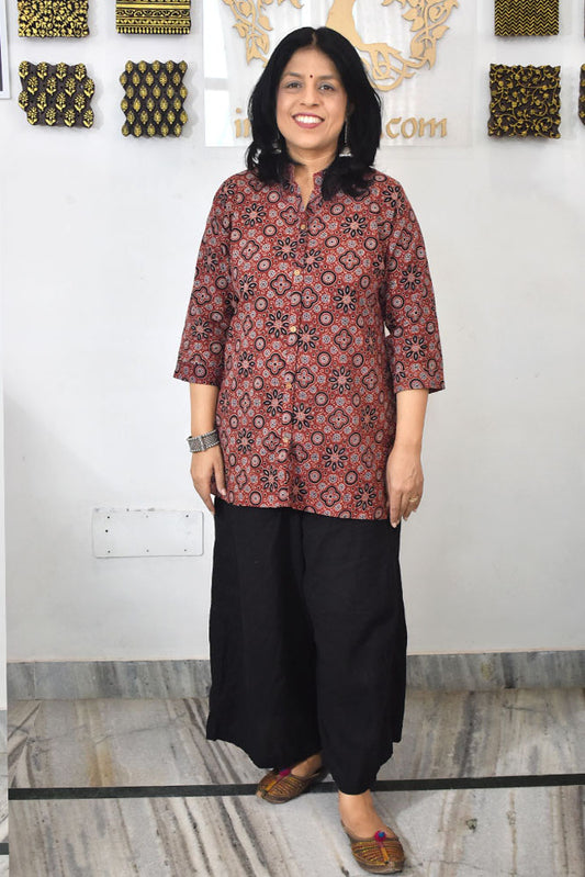 Beautiful Hand Block Printed Ajrakh cotton Short kurta, Size 38 to 44 ( all sizes)