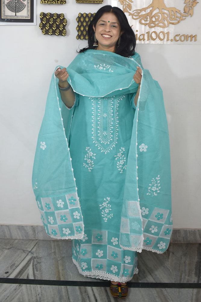 Elegant Kota Kurta & Dupatta set with Hand done Heavy Phool patti work & Cotton Bottom