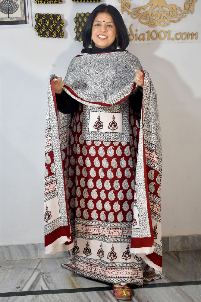 Bagh Hand Block Printed unstitched 3 pc Modal silk suit fabric from MP