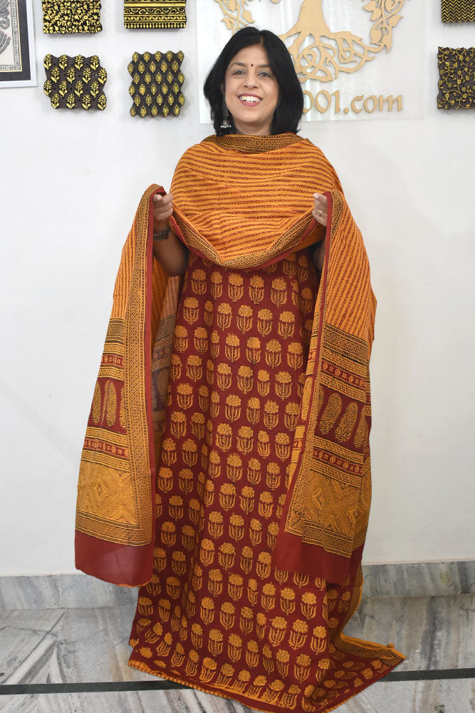 Bagh Hand Block Printed unstitched 3 pc Cotton suit fabric from MP