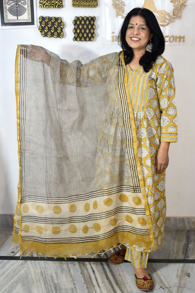 Hand Block Printed Kota Cotton Dupatta