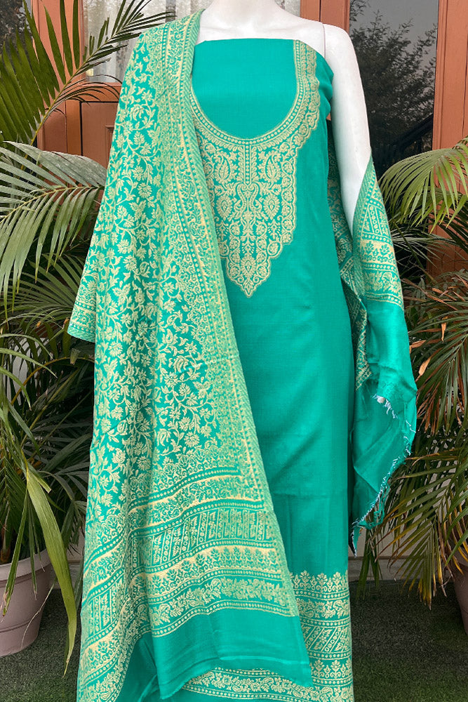 Beautiful Woolen Suit fabric & Stole with Neck yoke and daaman on the kurta & Allwork thread work Stole