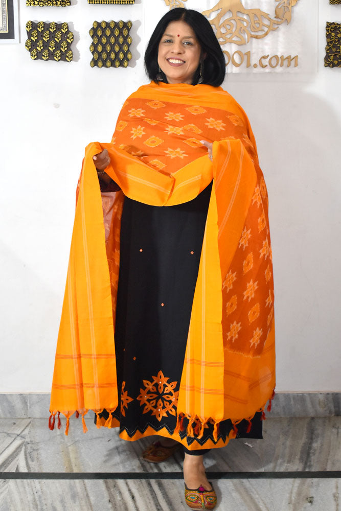 Beautiful Ikkat Patch Work Cotton kurta with Pochampally Ikkat Dupatta & Cotton Bottom - 3 pc set