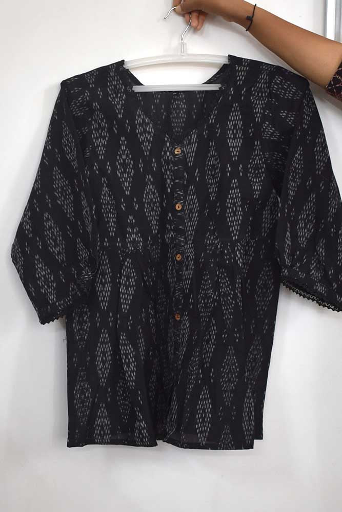 Designer Handwoven Ikkat pure cotton Short Kurta - Size 38 to 46 ( all sizes)