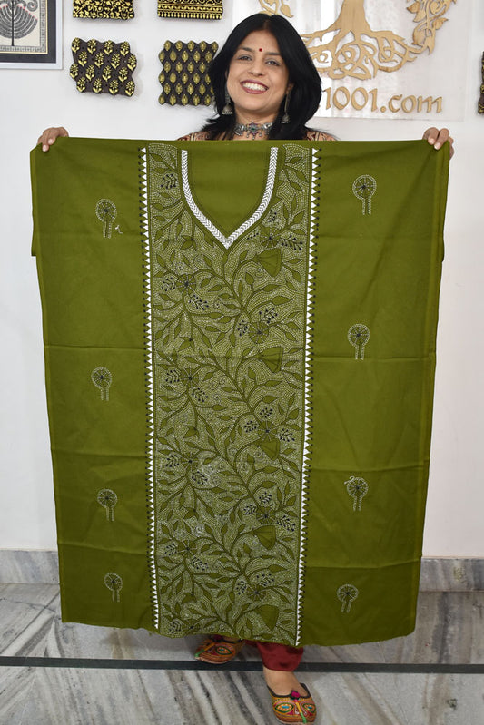 Hand Embroidered Kantha work cotton fabric - (Length 2.8 mtrs )