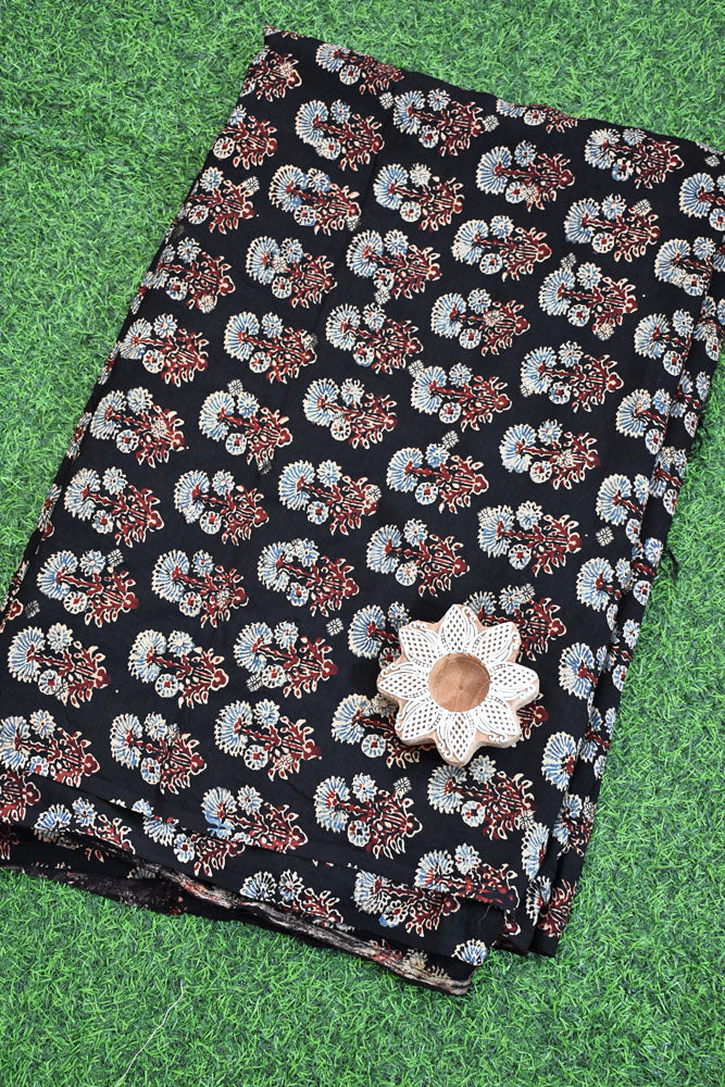 Beautiful Ajrakh Dola Silk Hand Block Print Fabric - 3 mtrs cut