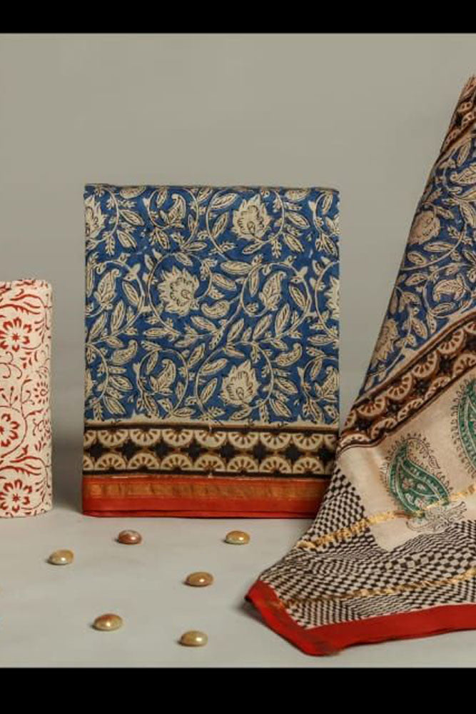 Beautiful Hand Block Printed Chanderi unstitched suit fabric